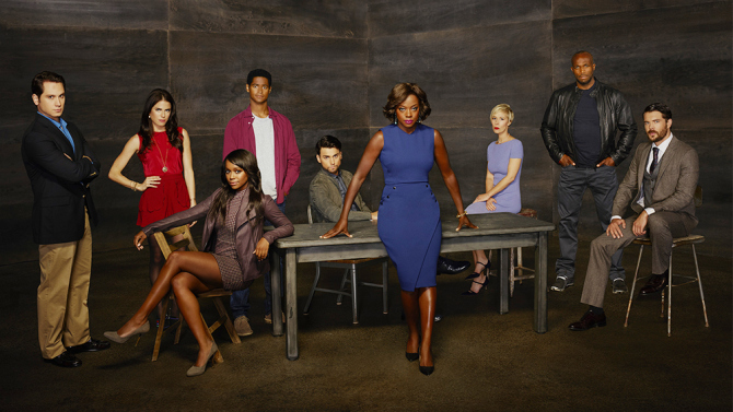 HOW TO GET AWAY WITH MURDER - ABC's "How to Get Away with Murder" stars Matt McGorry as Asher Millstone, Karla Souza as Laurel Castillo, Aja Naomi King as Michaela Pratt, Alfred Enoch as Wes Gibbins, Jack Falahee as Connor Walsh, Academy-Award Nominee Viola Davis as Professor Annalise Keating, Liza Weil as Bonnie Winterbottom, Billy Brown as Nate and Charlie Weber as Frank Delfino. (ABC/Bob D'Amico)